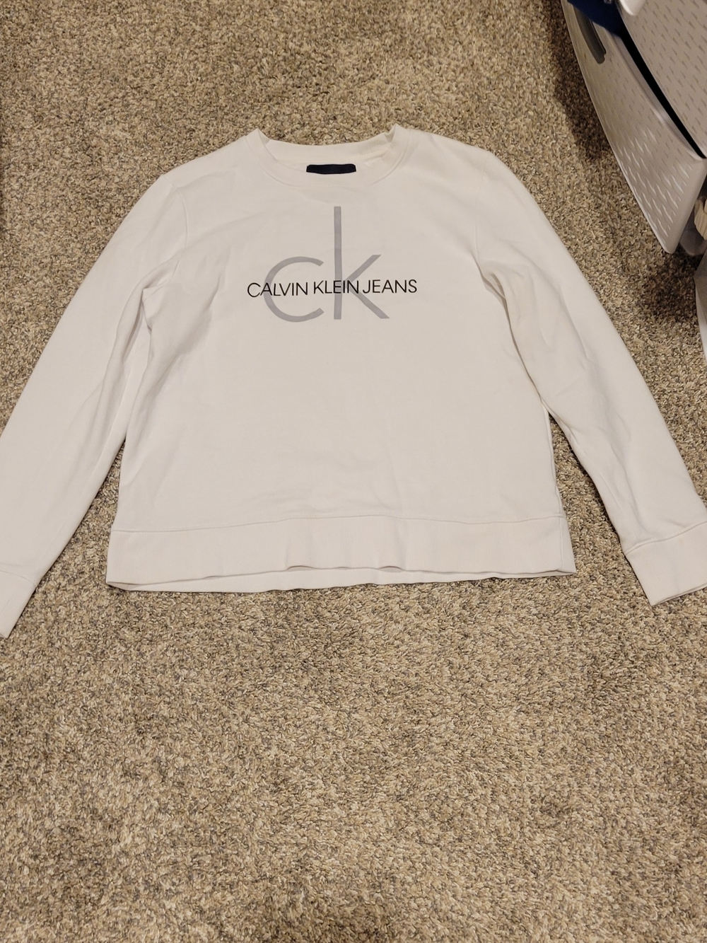 Calvin Klein Jeans Cream Crewneck Sweatshirt with CK Logo